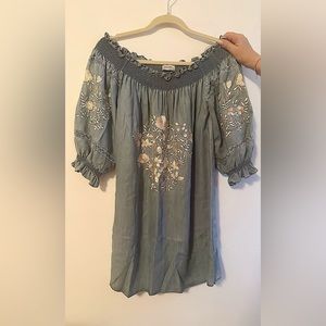 Zara Woman Denim Collection Short Dress With Embroidery Size M